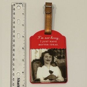 Whimsical Red and Brown Luggage Tag with Vintage Photo